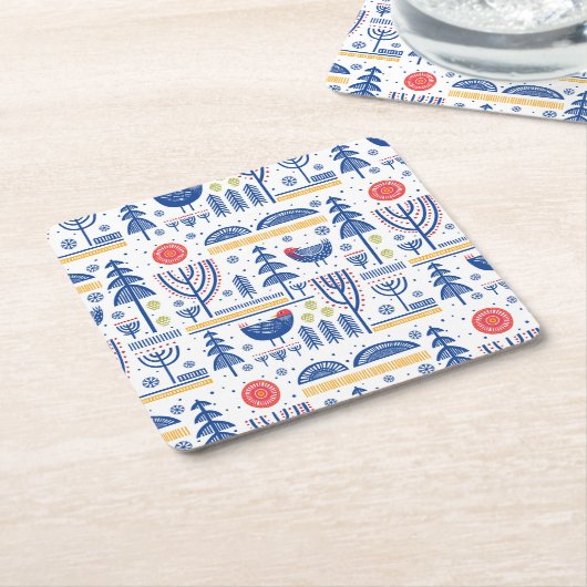 Volkskunst-Winter-Vogel-Muster Rechteckiger Pappuntersetzer (angewinkelt)