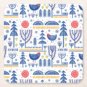 Volkskunst-Winter-Vogel-Muster Rechteckiger Pappuntersetzer (Vorderseite)