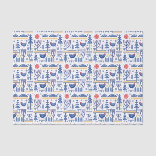 Volkskunst-Winter-Vogel-Muster Seidenpapier (Vorderseite)