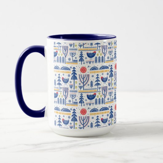 Volkskunst-Winter-Vogel-Muster Tasse (Links)