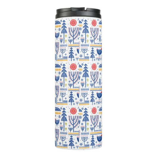 Volkskunst-Winter-Vogel-Muster Thermosbecher (Rückseite)