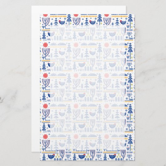 Volkskunst-Wintervogel-Muster Briefpapier (Vorne/Hinten)