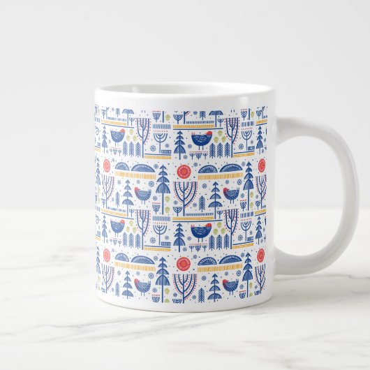 Volkskunst-Wintervogel-Muster Jumbo-Tasse (Rechts)