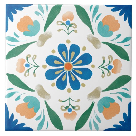 Volkskunstgarten Aquarell Fliese (Vorderseite)