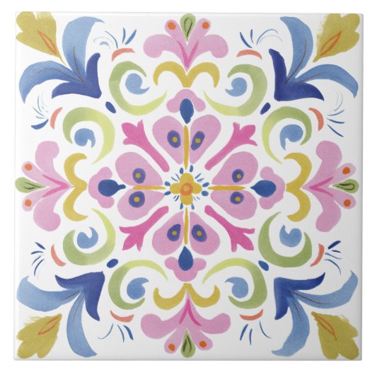 Volkskunstgarten Aquarell Fliese (Vorderseite)