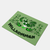 Volkskunsthahn Willkommen/Willkommen Fußmatte (Schrägansicht)