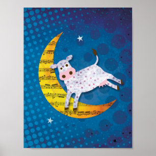 Volkslied Kuh sprang über den Mond Kinderreim Poster