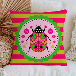 Volkslied-Kunst Marienkäfer Rosa & Grüne Streifen Kissen