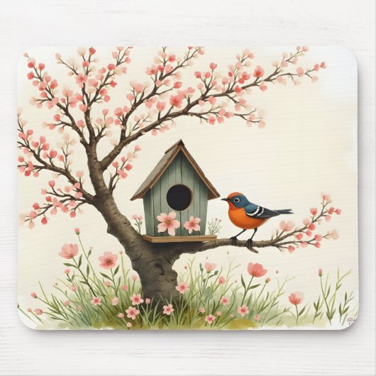 Volkslied Kunst Vogel und Vogelhaus Mousepad (Vorne)