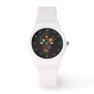 Volksportugiesische blühende Herz-Uhr Armbanduhr