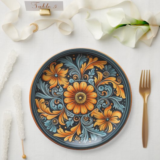 Volkstafotterie Inspiriert Gelb, Rost, Marine Pappteller (Hochzeit)