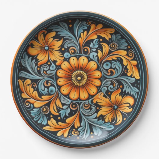 Volkstafotterie Inspiriert Gelb, Rost, Marine Pappteller (Vorderseite)