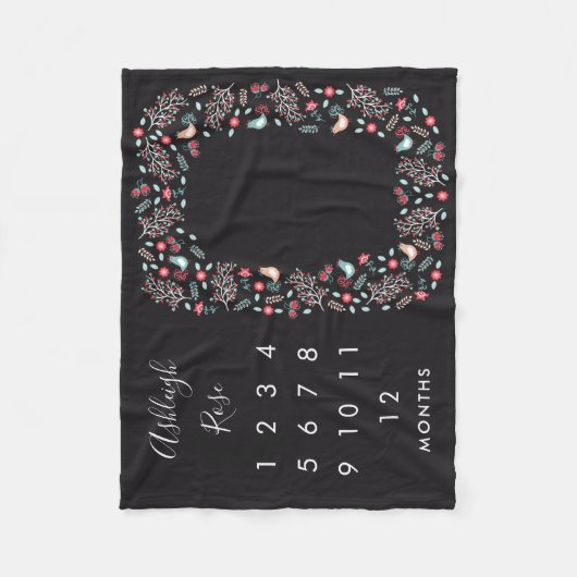 Volksvogel-u. Blumen-Baby-Monatsmeilenstein Fleecedecke (Vorderseite)