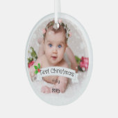 Voll angepasstes Baby's erstes Weihnachten Ornament Aus Glas (Vorderseite links)