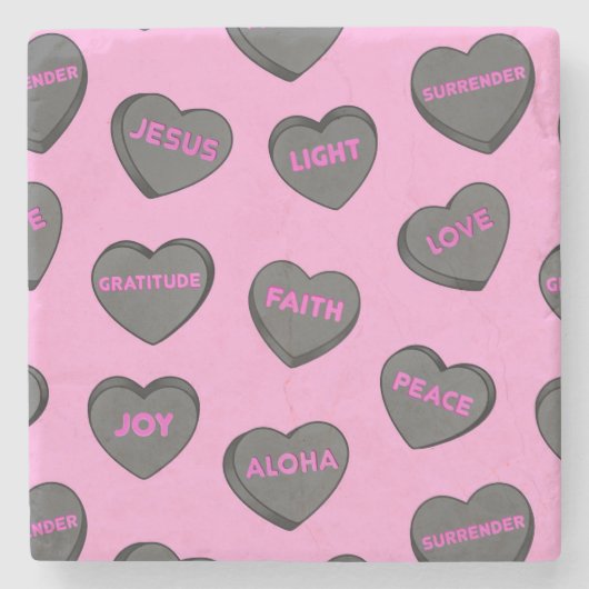 Voll Liebe Herz Muster schwarz pink Steinuntersetzer (Vorderseite)