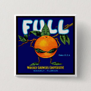 Voll - Orangen-Kistenetikett Button