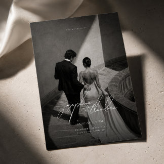 Vollbild Schwarz-Weiß-Script Hochzeit Einladung