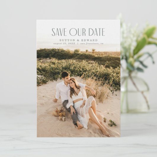 Vollblut Elegante Fotokarte Save The Date (Stehend Vorderseite)