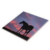 Vollblut Pferd Silhouette bei Sonnenaufgang Fliese (Seite)