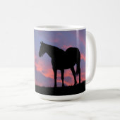 Vollblut Pferd Silhouette bei Sonnenaufgang Kaffeetasse (VorderseiteRechts)