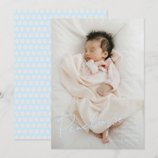 Vollblute, moderne kalligraphische Babyname Ankündigung (Vorne/Hinten)