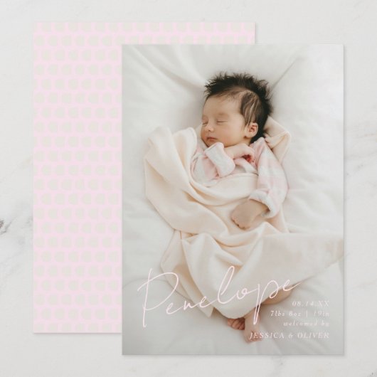 Vollblute, moderne kalligraphische Babyname Ankündigung (Vorne/Hinten)