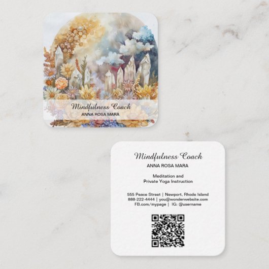 *~* Vollblutmond Blume QR AP70 Kristalle Quadratische Visitenkarte (Vorne/Hinten)