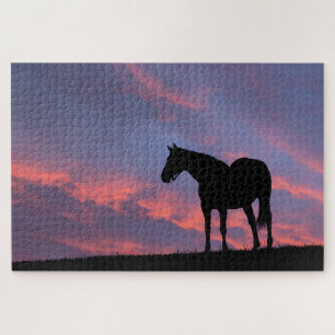 Vollblutpferd Silhouette bei Sonnenaufgang Puzzle