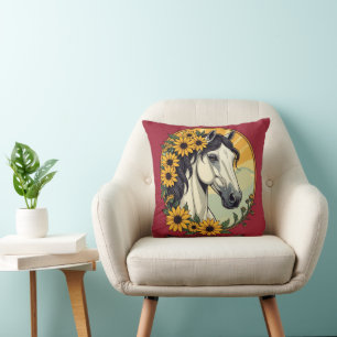 Vollblutpferd und Black-Eyed-Susan-Blumen Kissen