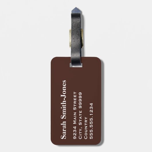 Vollbraun mit weißem Text Gepäckanhänger (Rückseite vertikal)