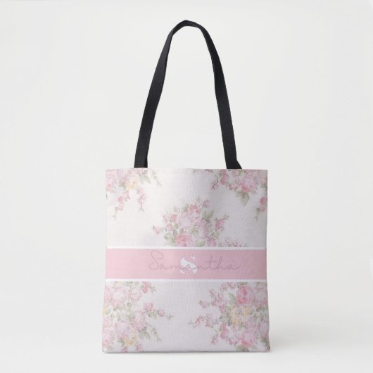 Volldrucktasche mit rosa Rose Tasche (Vorderseite)