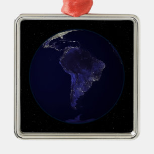 Volle Erde nachts Stadtlichter 6 zeigend Silbernes Ornament