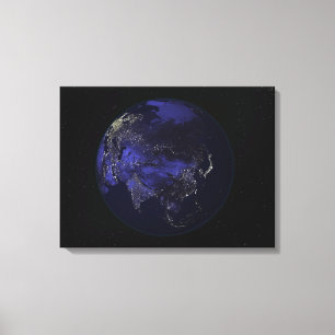 Volle Erde nachts Stadtlichter zeigend Leinwanddruck