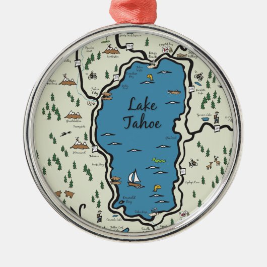 Volle Lake- Tahoebereichs-Karte Ornament Aus Metall (Vorne)