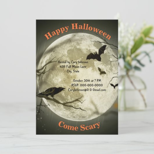 Volle Mondlichtnacht, Schwarze Klaue, Fledermäuse, Einladung (Stehend Vorderseite)