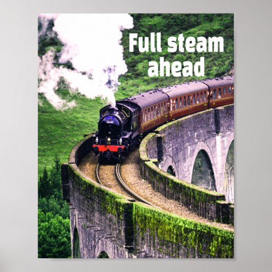 Voller Dampf für den Lokomotive-Zug auf der Brücke Poster (Vorne)