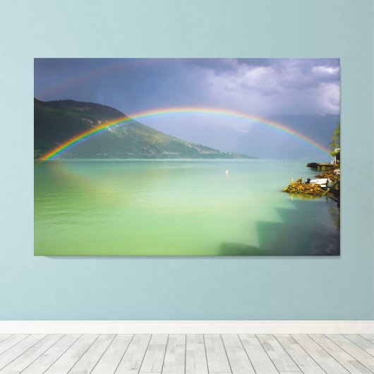 Voller, doppelter Regenbogen Leinwanddruck (Insitu (Holzboden))