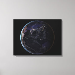 Voller Erde, die die Lichter Asiens in der Nacht z Leinwanddruck