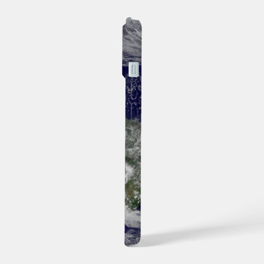 Voller Erde mit einem mächtigen Wintersturm. iPhone 15 Hülle (Linke Seite)