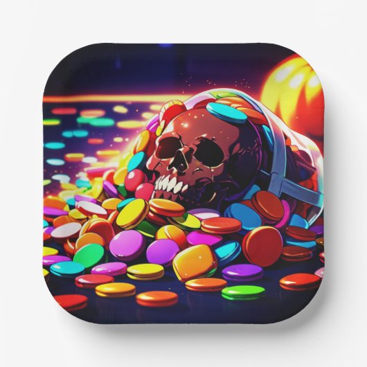 Voller Halloween-Hintergrund mit Skeletten Pappteller (Vorderseite)