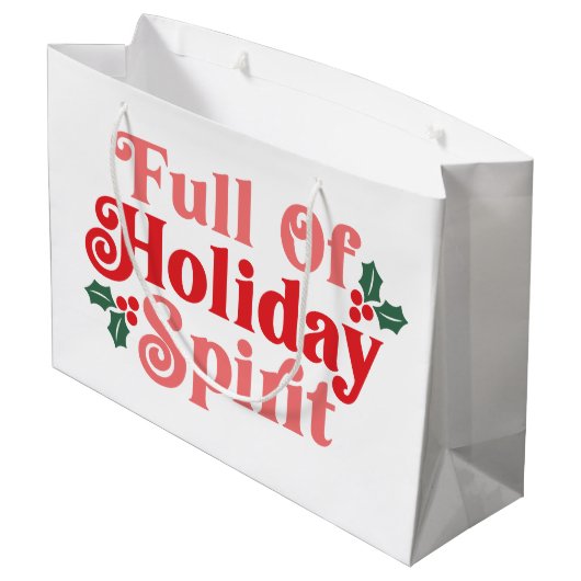 Voller Holiday Spirit - festliche Typografie Große Geschenktüte (Rückseite Schrägansicht)