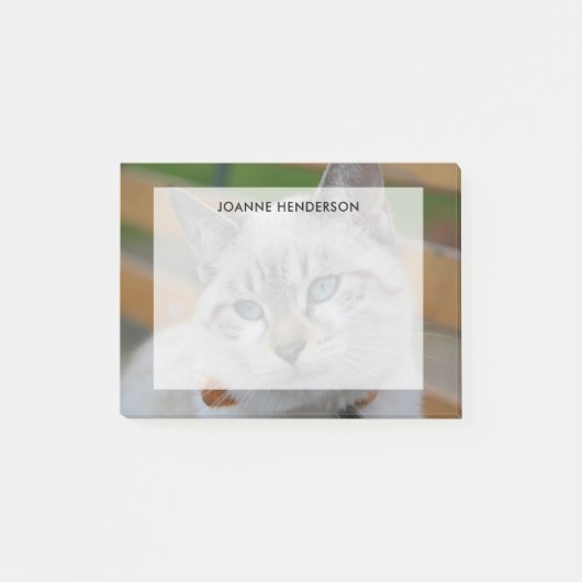 Voller kundenspezifischer Fototext überlagert mit Post-it Klebezettel (Vorderseite)