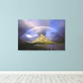 Voller Regenbogen und stürmischer Himmel über Grin Leinwanddruck (Insitu (Holzboden))