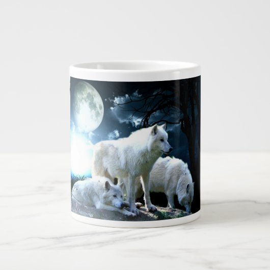 Voller Wolf-Mond Jumbo-Tasse (Vorderseite)