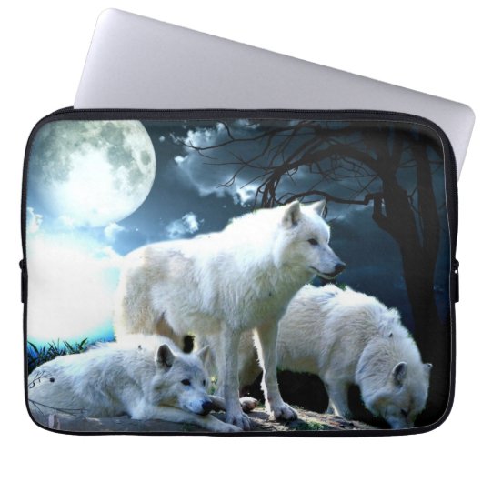 Voller Wolf-Mond Laptopschutzhülle (Vorderseite)