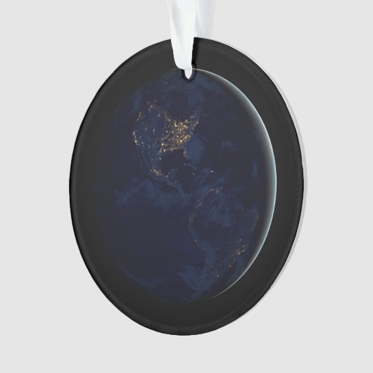 Vollerde bei Nacht mit Stadtlampen in Amerika Ornament (Vorderseite)