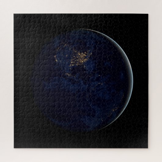 Vollerde bei Nacht mit Stadtlampen in Amerika Puzzle (Vertikal)