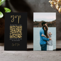 Volles Foto Gold QR Code Schwarze Hochzeit RSVP