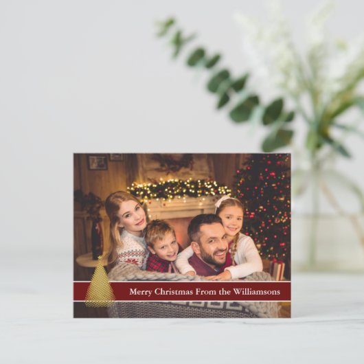 Volles Foto Postcard Gold Weihnachtsbaum Dein Text Postkarte (Stehend Vorderseite)
