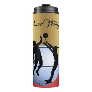 Volleyball 2 Spieler und Ball elegant personalisie Thermosbecher